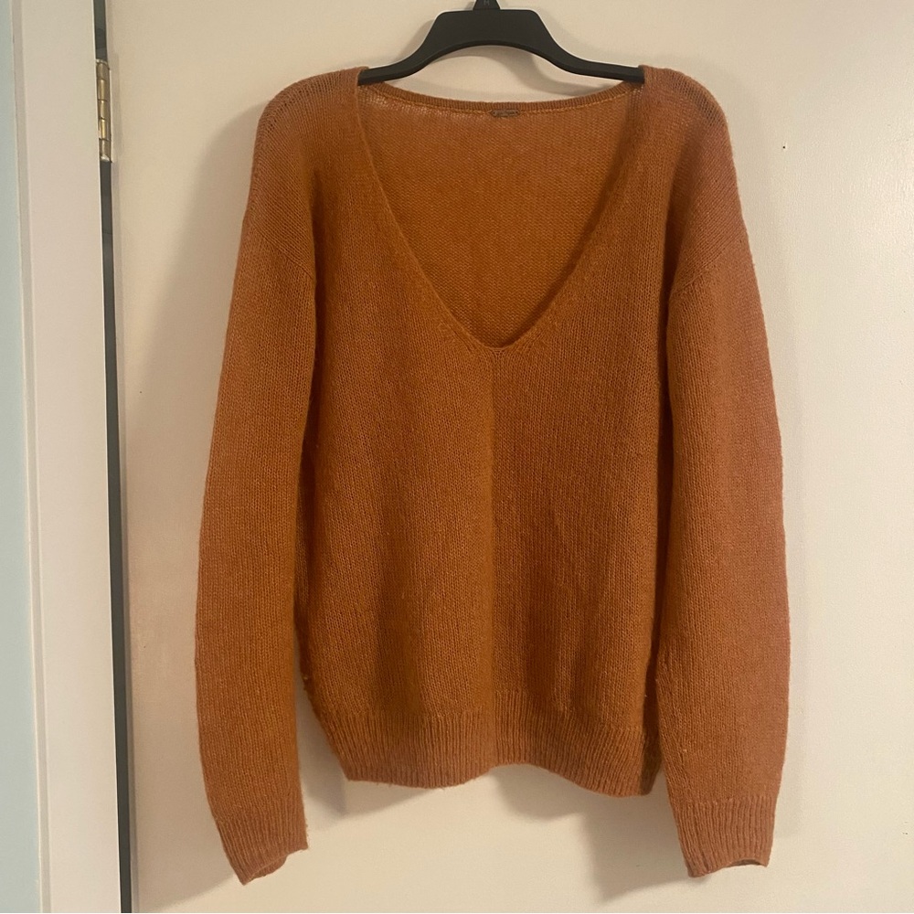 Free People Wool Alpaca Blend Sweater Women’s L Oversized Orange CotCore Boho